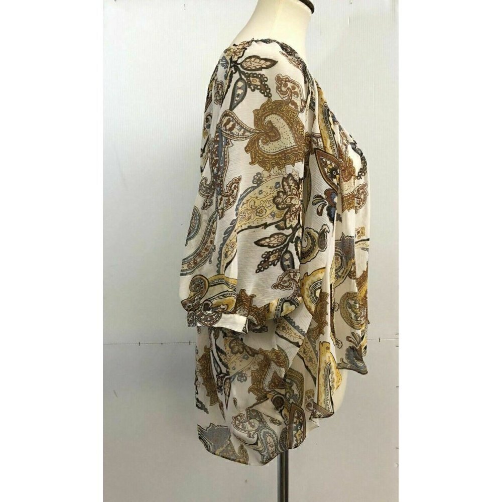 Wilster Women's New Loose Fit Gold Paisley 3/4 Sleeve Top Size S Ric1 - Picture 6 of 7